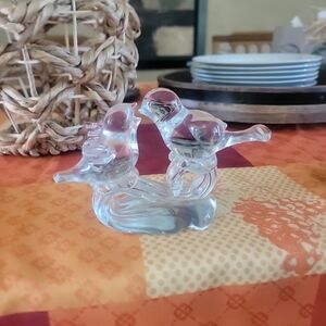 Vintage Art Glass Clear Birds Statue Figurine Paperweight signed